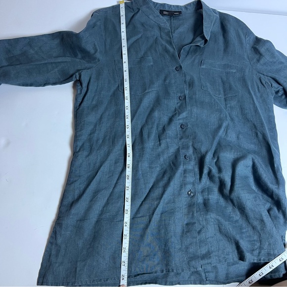 Jones New York Blue Linen Collarless Button Down Shirt w/ Breast Pockets Size 14 - Picture 9 of 10